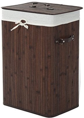 HOMCOM Wäschekorb schmal mit Deckel 72L Wäschesammler mit Griff, herausnehmbarer Wäschesack, Wäschebox für Waschküche Schlafzimmer Badezimmer, Dunkelbraun