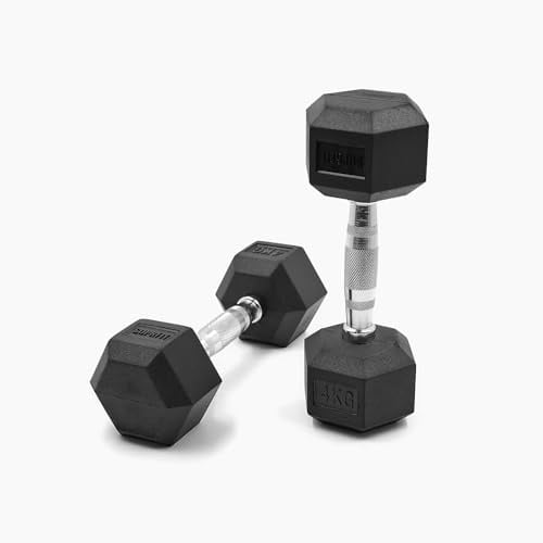 SUPRFIT - Hexagon Kurzhanteln paarweise mit gummiertem Eisenkern - Fitness Gewichte Hanteln 2 x 4 kg mit rutschfestem Chromgriff - Premium Kurzhantel Set für Calisthenics, Krafttraining & Crossfit