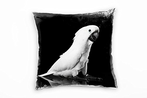 Paul Sinus Art Tiere, Kakadu, weiß, schwarz Deko Kissen 40x40cm für Couch Sofa Lounge Zierkissen - Dekoration zum Wohlfühlen
