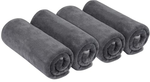 VIVOTE 4er Pack Microfaser Handtücher Set Stark Wasserabsorbierendes Gym Handtuch, Unisex Sporthandtuch für Sauna Fitness Sport, Schnelltrocknend & Saugstark für Outdoor Sport, 40cm X 80cm, Grau