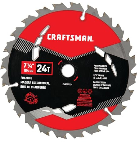 CRAFTSMAN 7-1/4 Inch 24T Carbide Circular Saw Blade for Framing (CMAS372524)