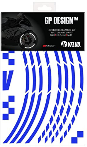 VFLUO GP Design™, Kit Strisce Adesivi rifrangenti/Riflettenti per Cerchioni Moto (1 Ruota), 3M Technology™, Larghezza : 7 mm, Blu