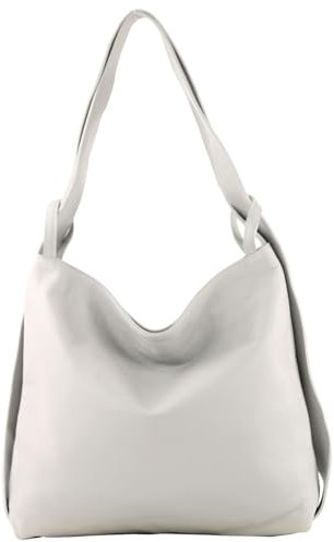 modamoda de T192 Damen Leder Rucksack Schultertasche 2in1 handmade in Italy, Farbe:Lichtgrau