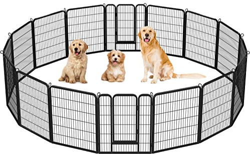 Yaheetech Heavy Duty Dog Pen Indoor/Outdoor, 16 Panels, 80x100 cm W/H,Black | Reinforced Puppy Pen, Multiple Sizes, Flexible Layouts, Simple Setup, Garden, Yard & Camping, for Small to Large Dogs