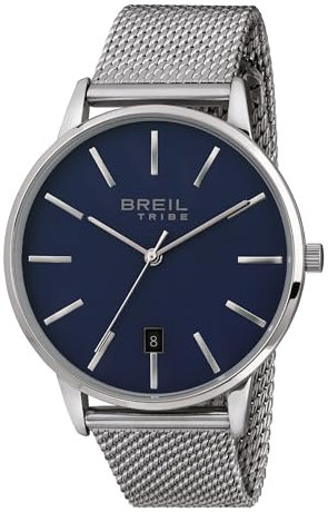 Breil Uhr Herren Avery Ziffernblatt BLAU Bewegung NUR Zeit Quartz e MESH Stahl Silber EW0457