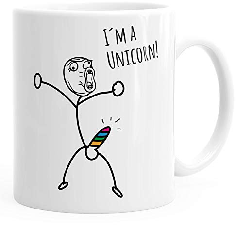 MoonWorks® Kaffee-Tasse mit Spruch I`'m a unicorn Motiv lustiges Strichmännchen Penis Einhorn Parodie Ironie Bürotasse Kaffeebecher weiß Keramik-Tasse