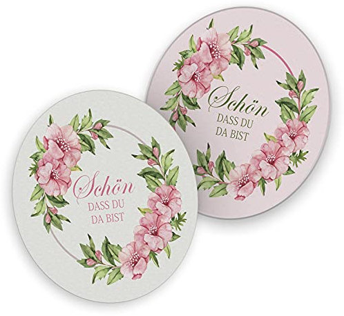 itenga 40x Bierdeckel Untersetzer Schön DASS du da bist Vintage Blumen Tischdeko runde Bierdeckel aus Pappe