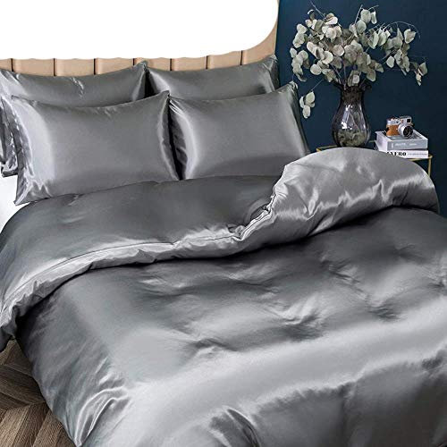 Satin-Seiden-Bettwäsche-Set, King-Size-Bett, Bettbezug, Kissenbezüge, Blau, Spannbetttuch, volle Größe
