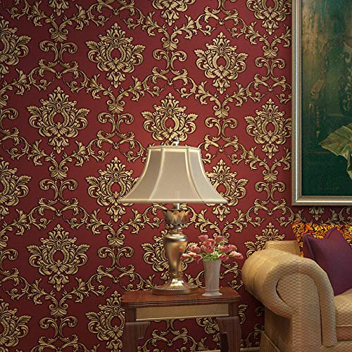 ZZDXL Wallpaper Vintage Red Embossed Wallpaper for Bedroom Adults,3D Wallpaper for Living Room Modern Minimalist Non-Woven Wallpaper Embossed Wall Paper Roll