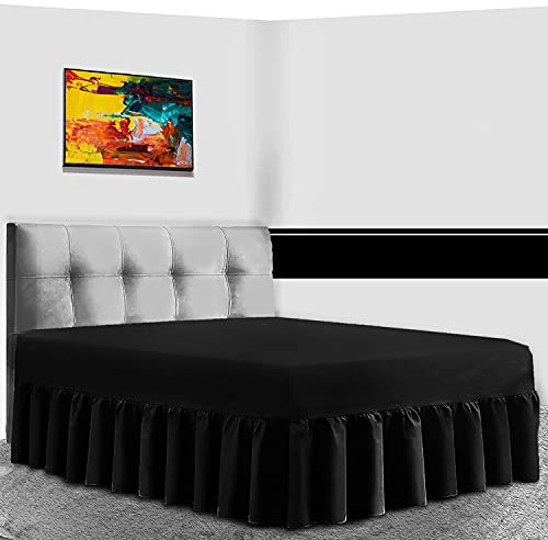 GC GAVENO CAVAILIA Luxuriöses Volant-Bettlaken mit Rüschen, einfarbig, bügelfrei, Polyester-Baumwollmischgewebe, für Kingsize-Betten, Schwarz