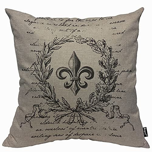 Mugod Housse de coussin motif fleur de lys vintage avec lettre rétro pour homme et femme, décoration d'intérieur, canapé, chaise, canapé - 45 x 45 cm