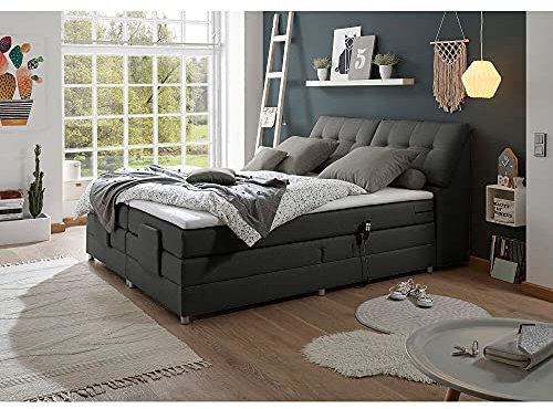 Lomadox LOMADO® Boxspringbett 180 x 200 cm Hotelbett Einzelbett Jugendbett, in anthrazit, elektr. verstellbar, Kopfteil aufklappbar, 7-Zonen TFK-Matratze H2, Visco-Topper