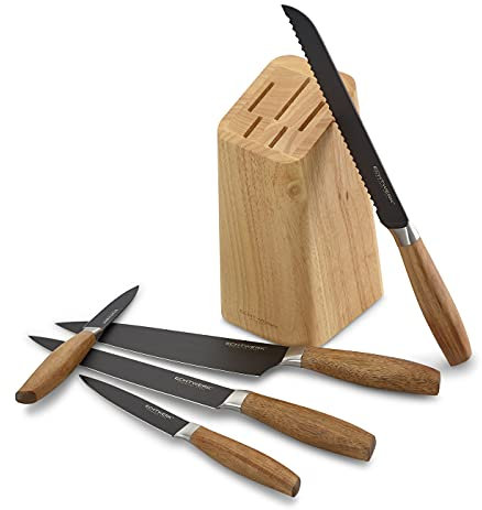 Echtwerk Küchenmesser Set aus hochwertigem Stahl, 6-teiliges Messerset mit Holzblock aus Pakkaholz, Küchenmesser-Set, Spezialstahl, Extrem scharf, Black-Edition