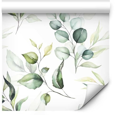 murando Papier Peint intissé 10 m Décoration Murale Tableaux Muraux Tapisserie Photo Panneau décoratif Photo sur le mur Trompe l'oeil blanc vert Branches b-B-0571-j-a