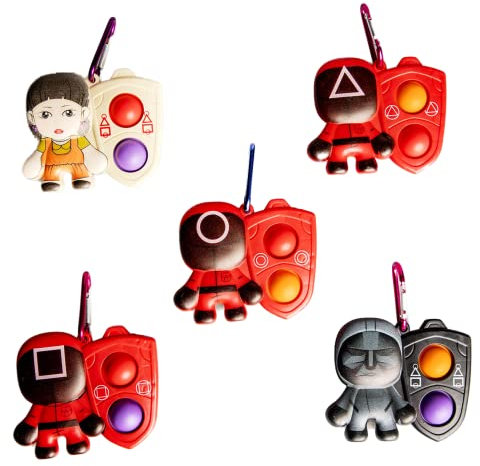 SHATCHI Squiid Games Front Man Workers VIPs Simple Dimple Schlüsselanhänger TV Halloween Requisiten Geschenke für Kinder Erwachsene Autismus, 1 Pop it Soldaten Schlüsselanhänger, Einheitsgröße