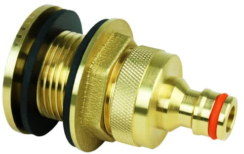 Regentonnendurchführung 1 AG mit Hahnstück, Tankdurchführung 33,2mm Aussengewinde - (3/4 Innengewinde) - Made in Italy - Inkl. 2 Dichtungen, 1 Stück