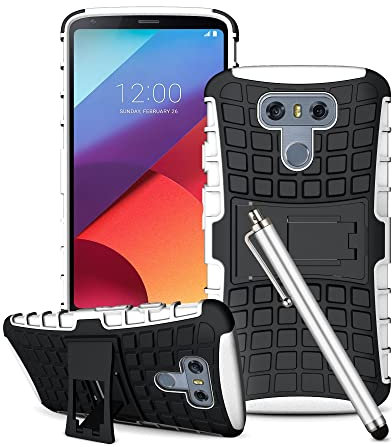 Kickstand Case Compatible with Apple iPhone 6 / 6S Shockproof Case Shock Protection | Double Protection Shell Cover Case | Hard Silicone Strong Robust Case -WHITE