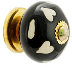 Rasiya Art Dresser Knobs - Countryside Handmade Ceramic Drawer Handle Kitchen Cabinets Cupboard Wardrobe Pulls Farmhouse Boho Furniture Hardware - Black Heart - Pack of 4