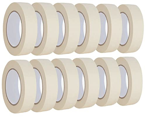 Lazybug studio Masking Tape 1 inch 12 Pack, Adhesive Painting Tape Bulk for General Purpose Use, 1 inch x 55 Yards x 12 Rolls, 660 Yards in Total