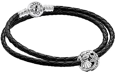 PANDORA Damen-Lederarmband Set mit Charm Seestern, Muscheln und Herzen