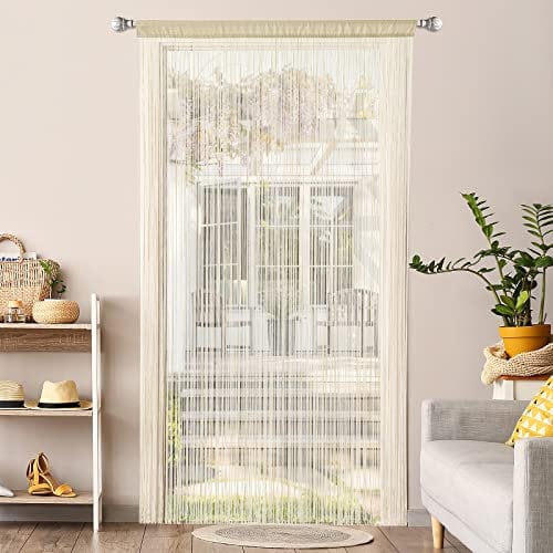 MIULEE Fadenvorhang Insektenschutz Türvorhang für Balkone Raumteiler Fadengardinen Beige 90 x 245 cm