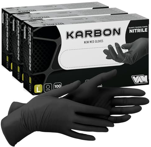 300 Guanti Neri Nitrile Monouso Non Sterili Senza Lattice e Senza Talco per Pelli Sensibili Colore Nero Taglia L