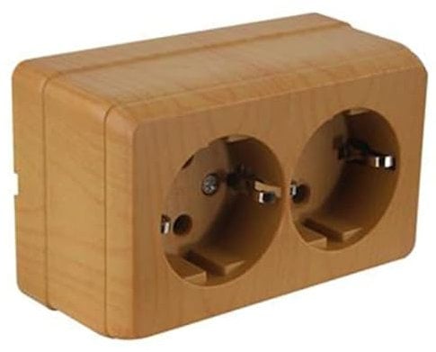Bron Doppelsteckdose Aufputz IP20 in Eiche Holz Optik – 2-fach Steckdose für den Innenbereich – Hochwertige Elektroinstallation mit einfacher Montage