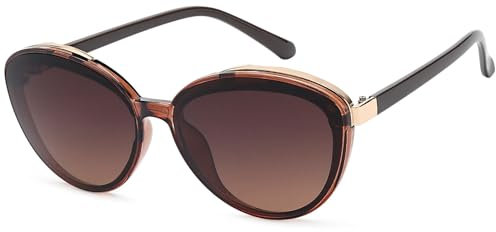 styleBREAKER Damen Sonnenbrille Oval mit filigranem Kunststoff Rahmen und Metall Detail, Polycarbonat Gläser 09020144, Farbe:Gestell Braun-Mocca/Glas Braun Getönt