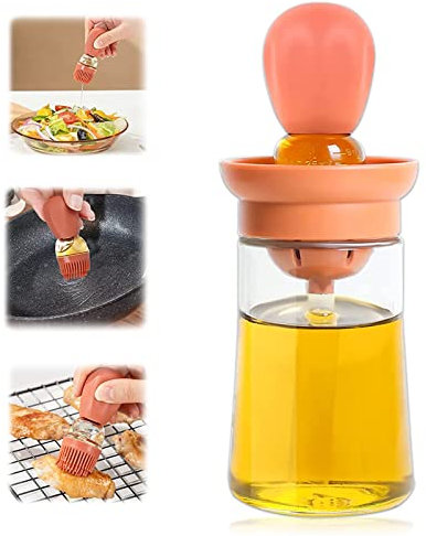 WishesMar Bouteille d'huile avec Pinceau à Badigeonner 2 en 1 Bouteille en Verre avec Pinceau en Silicone pour Barbecue Salade Cuisine Pâtisserie - 180ml Rouge
