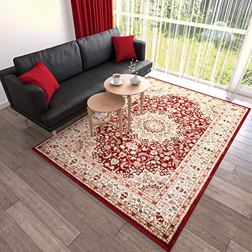 Mazovia Groß Teppich Flur 180x250cm Rot Klassisch Traditionell Weich | Teppich für Eingangsbereich Küche Büro Wohnzimmer Schlafzimmer Pflegeleicht Tierfreundlich Allergikerfreundlich Mittelflor