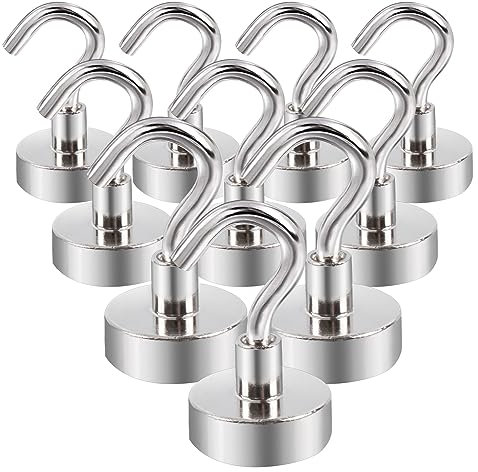 OCEUMAOA 10PCS Calamita con Gancio Potente Piccole Ganci Magnetici Extra Forti Neodimio 20mm non c'è bisogno di Fare Buchi Magneti Frigotelaioin Ferro,Soffitto,Cucina,Pesante Magnete Ganci