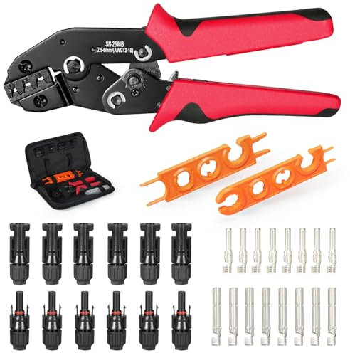 DEWIN Solar Crimping Tool Set, Solar Photovoltaic Crimping Pliers for 2.5/4/6mm² Solar Panel PV Cable with 6 Pairs Solar Connectors and 2Pcs Solar Panel Connector Wrench