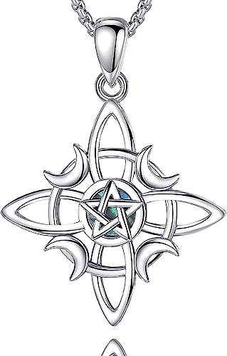 CELESTIA Pentagramm Kette Sterling Silber 925 Keltischer Knoten Halskette mit Mond und Stern Anhänger Wicca Hexe-Knoten Hexen Schmuck Glücks Geschenk Frauen