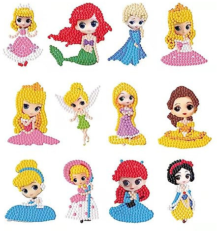 MsTeco Diamond Painting Enfant, 12 Pièces Stickers Diamond Painting Diamond Painting Kit Enfant DIY Princesse Peinture Diamant Autocollant pour Enfants et Adultes Débutants