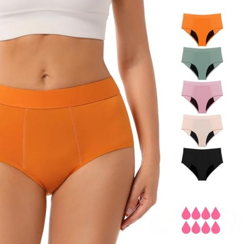 5 Menstruationsslips, sehr saugfähig, aus Baumwolle, für alle Arten von Flussmitteln, ideal für starke Flüssigkeiten, geeignet für Jugendliche, große Größen, Inkontinenz, nach der Geburt, S