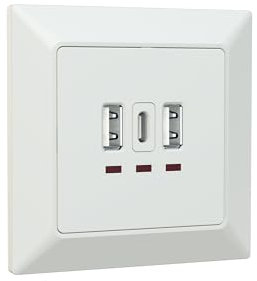 UCOMEN Cargador USB de 5,0 V, 3,1 A, empotrado, con 2 puertos USB tipo A y 1 USB tipo C, color blanco (1 paquete)