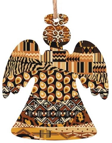 Afrikanischer Stil, Patchwork-Engel-Form, 6 Stück, Weihnachts-Holzornamente, zum Aufhängen an Weihnachtsbäumen, Feiertagsdekorationen
