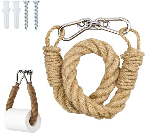 Porte-Serviettes Corde Vintage, Porte-Tissu et Papier Toilette en Chanvre, Distributeur Suspendu Fait à la Main pour Décoration Salle de Bain