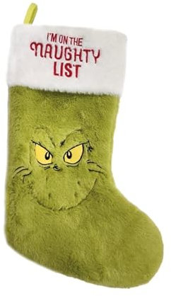 Divas World The Grinch Weihnachtsstrumpf: Großer grüner Weihnachtsstrumpf zum Aufhängen, für die Feiertage, große Geschenktüte