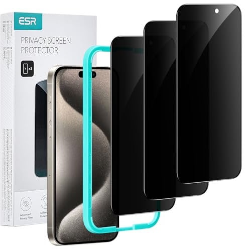 ESR for iPhone 15 Pro Max Privacy Screen Protector, 3 Pack Anti-spy Tempered Glass Privacy Screen Guards, Micro-curved Edges, Case Friendly, Ultra Tough Scratch Resistant