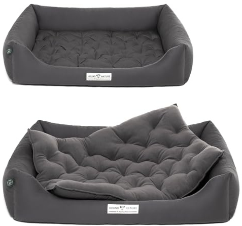 HOUND & NATURE | Öko Hundebett Zürich | Orthopädisch/Fest | Gr. L für Größere Hunde - Kuscheliges, Flauschiges Hundebett Waschbar mit Wende - Liegekissen (L - 105x75 cm, Grau)