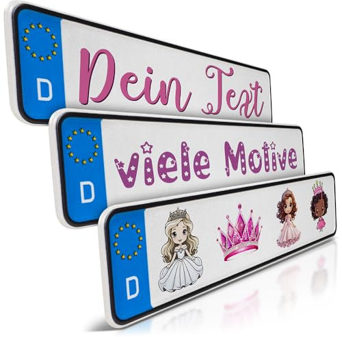 schildEVO 1 Mini Kfz-Kennzeichen | Prinzessin Namensschild | Wunschtext zum Geburtstag | Aluminium | Fun-Kennzeichen für Kinderauto | Kettcar | Tretauto | Gokart