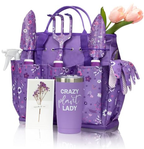 LZPTYYSN Regalos de jardinería para Mujeres, Juego de Herramientas de jardín, Herramientas manuales de jardinería Resistentes con Bolsa de Herramientas de jardín, Color Morado