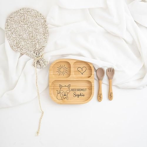 wunderwunsch - Personalisierter Baby Teller mit Saugnapf - Praktisches Kleinkind Zubehör mit Namen - Kinder Teller Rutschfest - Personalisierte Geschenke Geburt