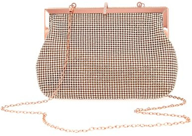 Stellazeta - Pochette Donna Elegante Oro Rosa, Borsa piccola da cerimonia con tracolla catena, Borsetta Elegante Clutch da tenere in mano