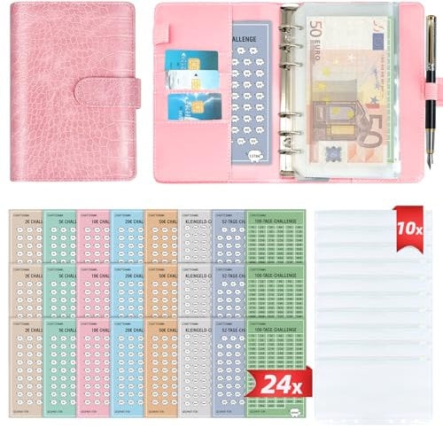 2025 Geld Sparen Challenge Buch mit 8 Sparchallenges (24er Set) - Budget Planner Deutsch Challenges - Spar Challenge für Budgetplaner - Finanzplaner Haushaltsbuch - Cash Stuffing - Budget Binder A6