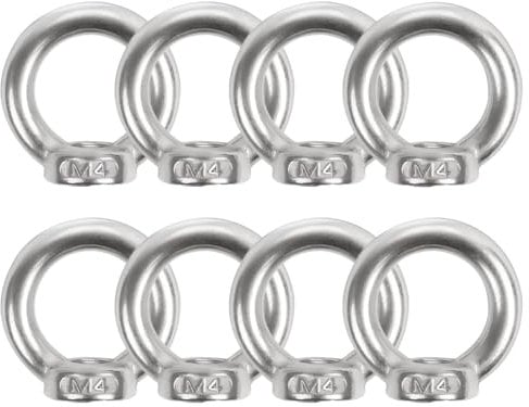 HSIXHAF 8 pcs Écrou à Oeil de Levage M4, Écrou à Anneau Femelle Acier Inoxydable Écrou Fileté Femelle en Forme Danneau de Quincaillerie pour Raccord de Corde, Accessoires de Levage,Argent