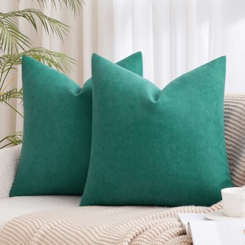 MIULEE 2er Kissenbezug 40x40 Pfauenblau Chenille Kissenbezüge Kissenhülle Sofakissen dekokissen zierkissen für Couch Sofa Wohnzimmer