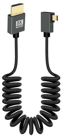RIIEYOCA 8K Câble Micro HDMI à HDMI Court Enroulé à 90 Degrés, Angle Gauche 48Gbps Haute Vitesse Micro HDMI2.1 Support 8K@60Hz, Compatible avec les Caméscopes, les Moniteurs (Gauche)