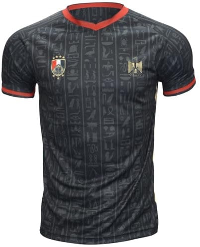Maillot Egypte Football EG-115 Microfibre Premium Respirant Anti-Transpirant (FR/ES, Alpha/Lettres, L, Taille Normale, Taille Normale, Noir)